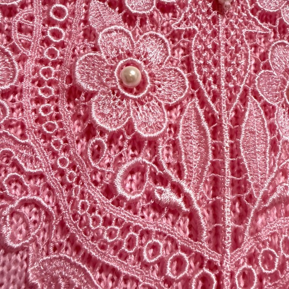 Dana Scott Pink Lace Pearl Embellished Knit vintage Sweater Women's M Barbiedoll - Picture 5 of 8